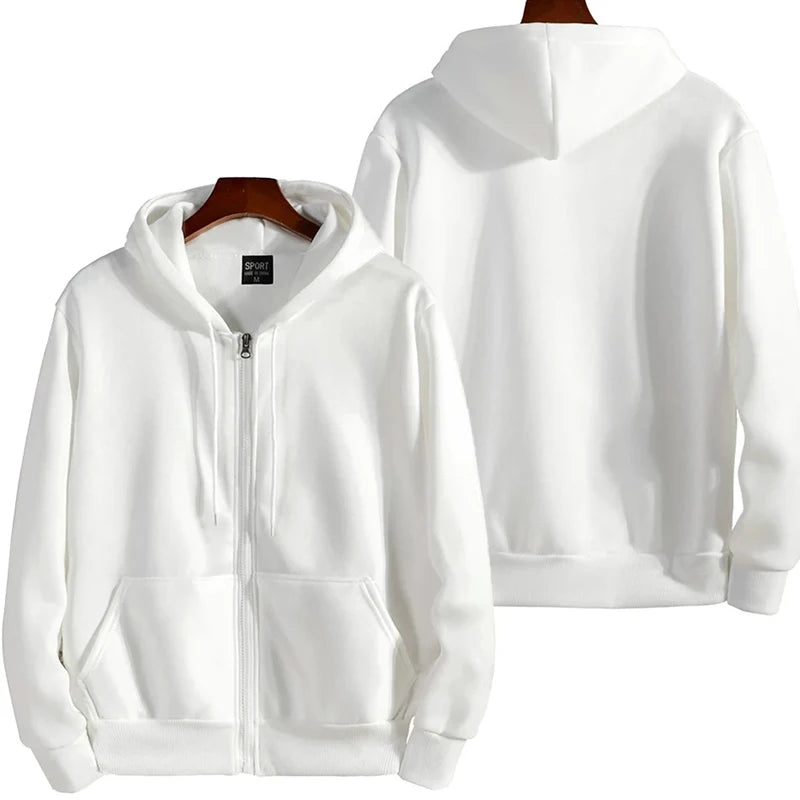 Hoodie con cierre blanco unisex loose fit streetwear Hilos & Co