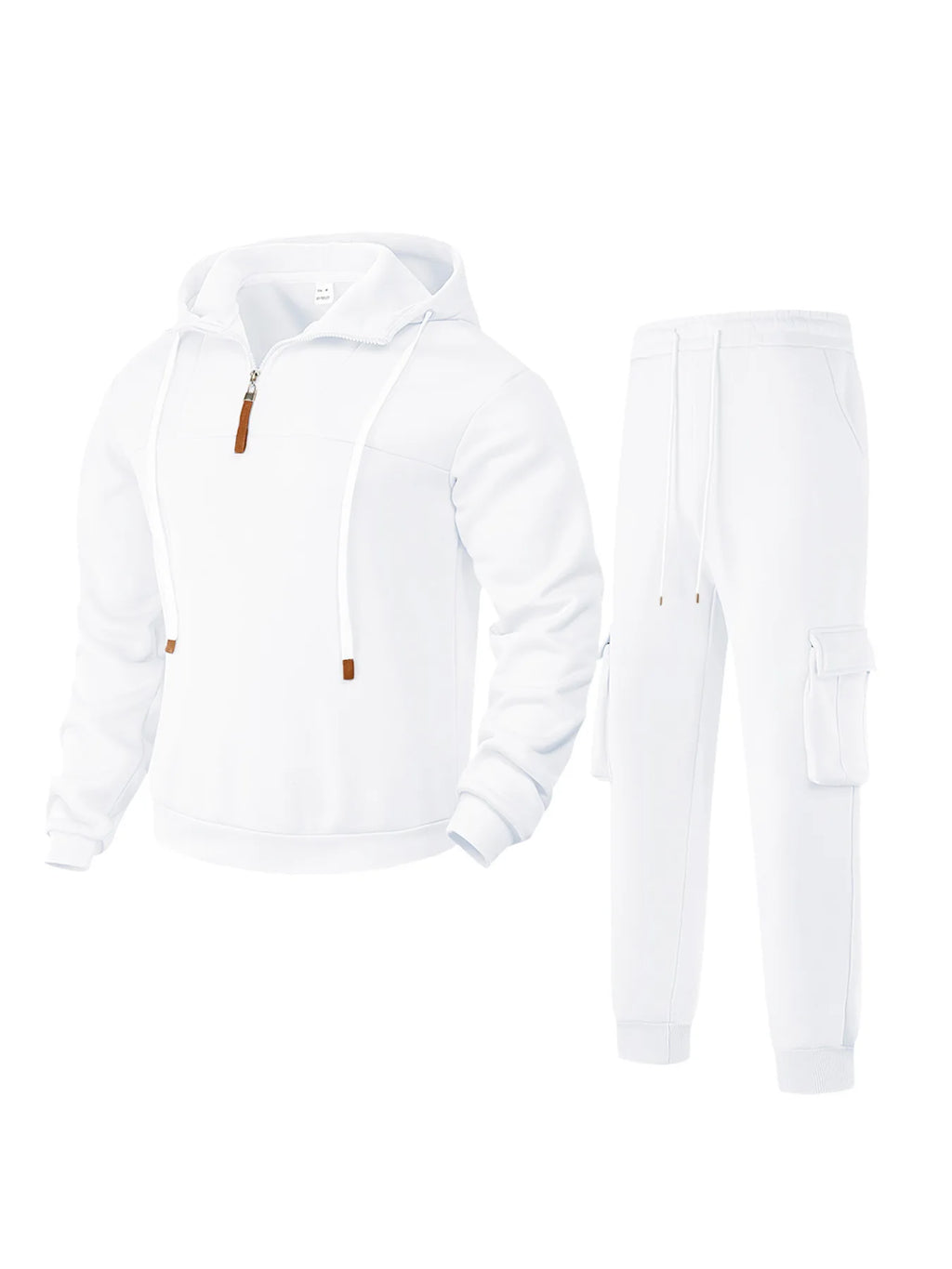 Conjunto heavyweight blanco sudadera con cierre y pantalón jogger unisex