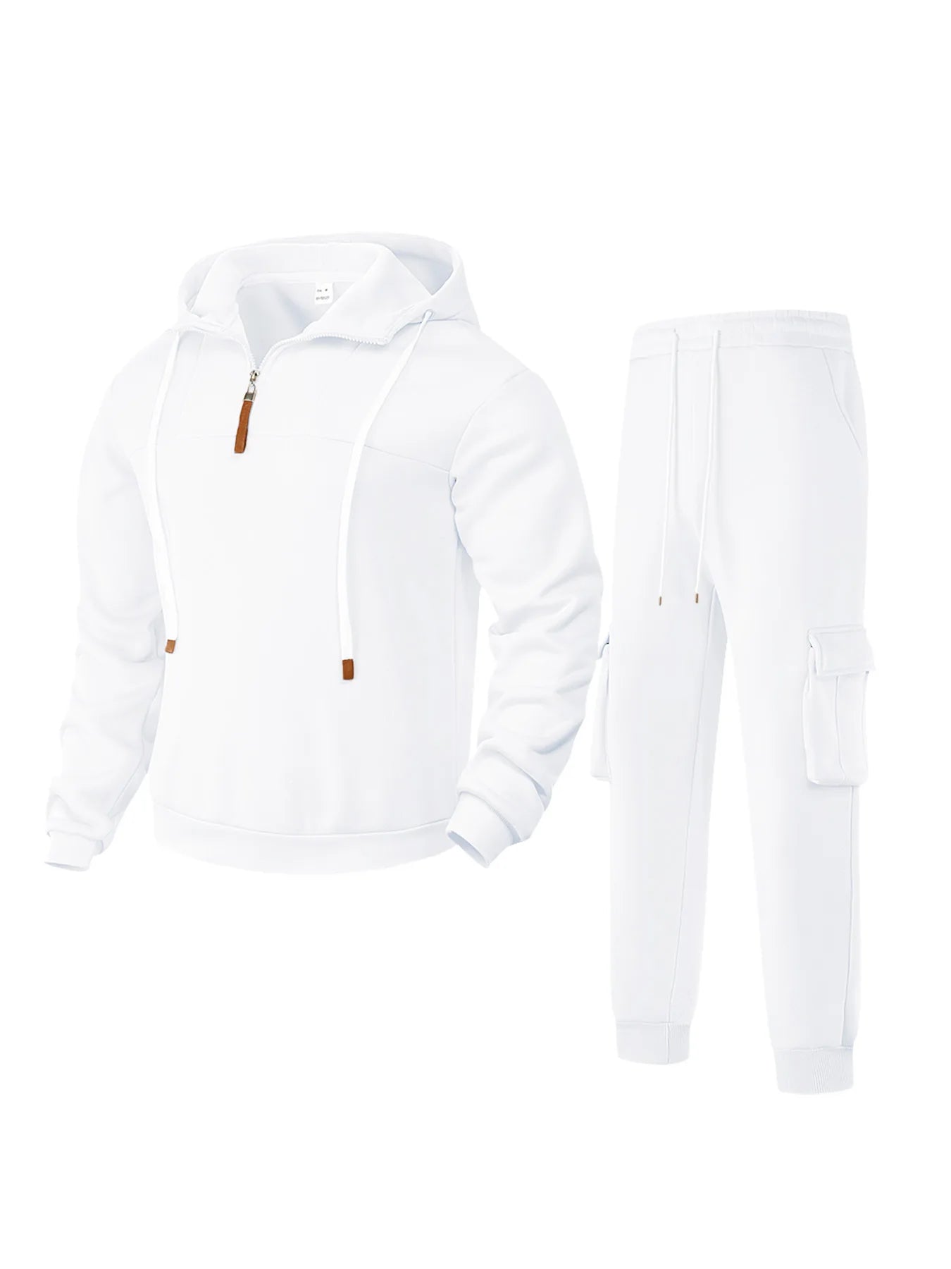 Conjunto heavyweight blanco sudadera con cierre y pantalón jogger unisex