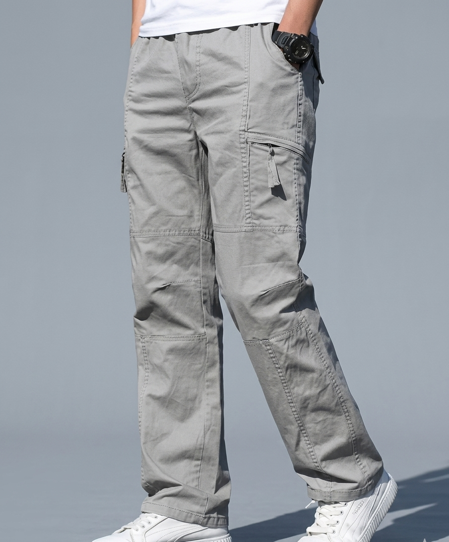 Pantalón cargo gris detalle cintura elástica cordón Hilos & Co